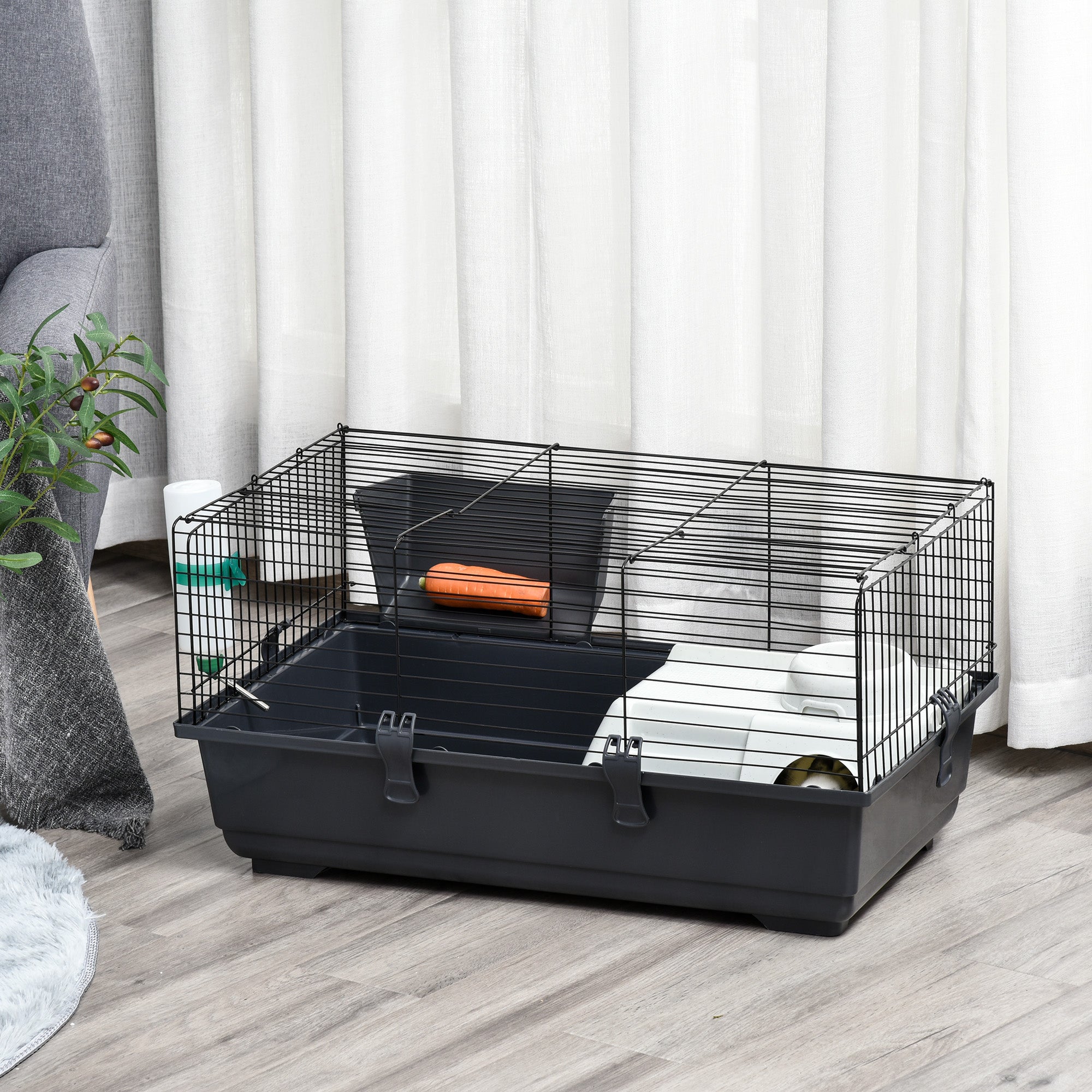 Pawhut Small Animal Cage Rolling Guinea Pig Hutch with Detachable Stand Storage Shelf Feeder Water bottle 31