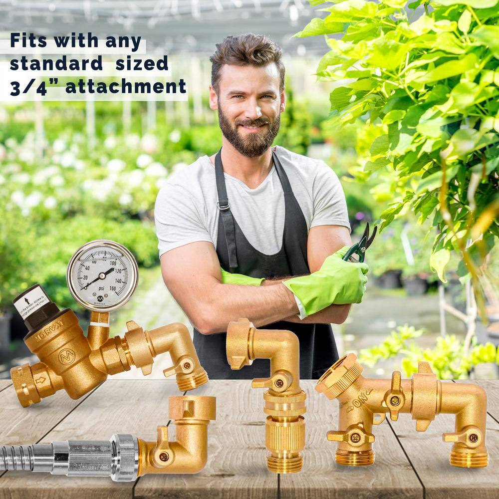 Morvat 90-Degree Solid Brass Garden Hose Elbow Connector with OnOff Shutoff Valve MOR-BELBOW-2-A