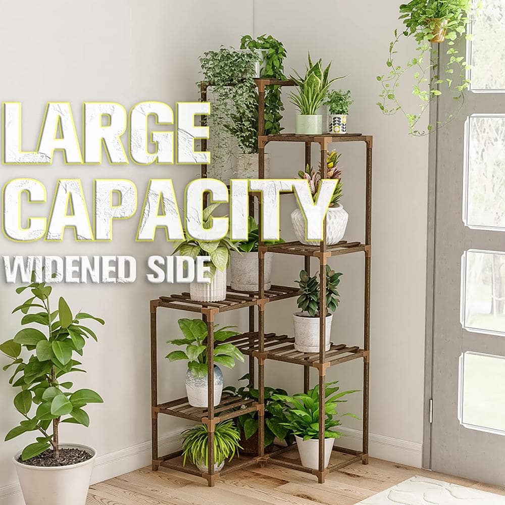 5-Tiers Wooden High Corner Indoor and Outdoor Plant Shelves Corner Shelves Multiple Plants Terrace Balcony Garden B09T2WXQGS