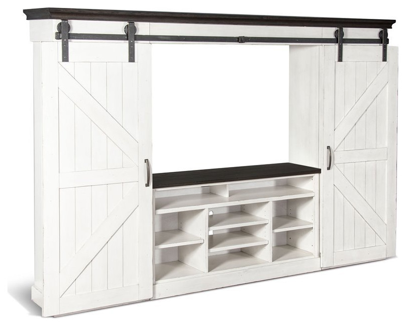 Pemberly Row Farmhouse 109 quotWood Entertainment Wall in WhiteandDark Brown   Farmhouse   Entertainment Centers And Tv Stands   by Homesquare  Houzz