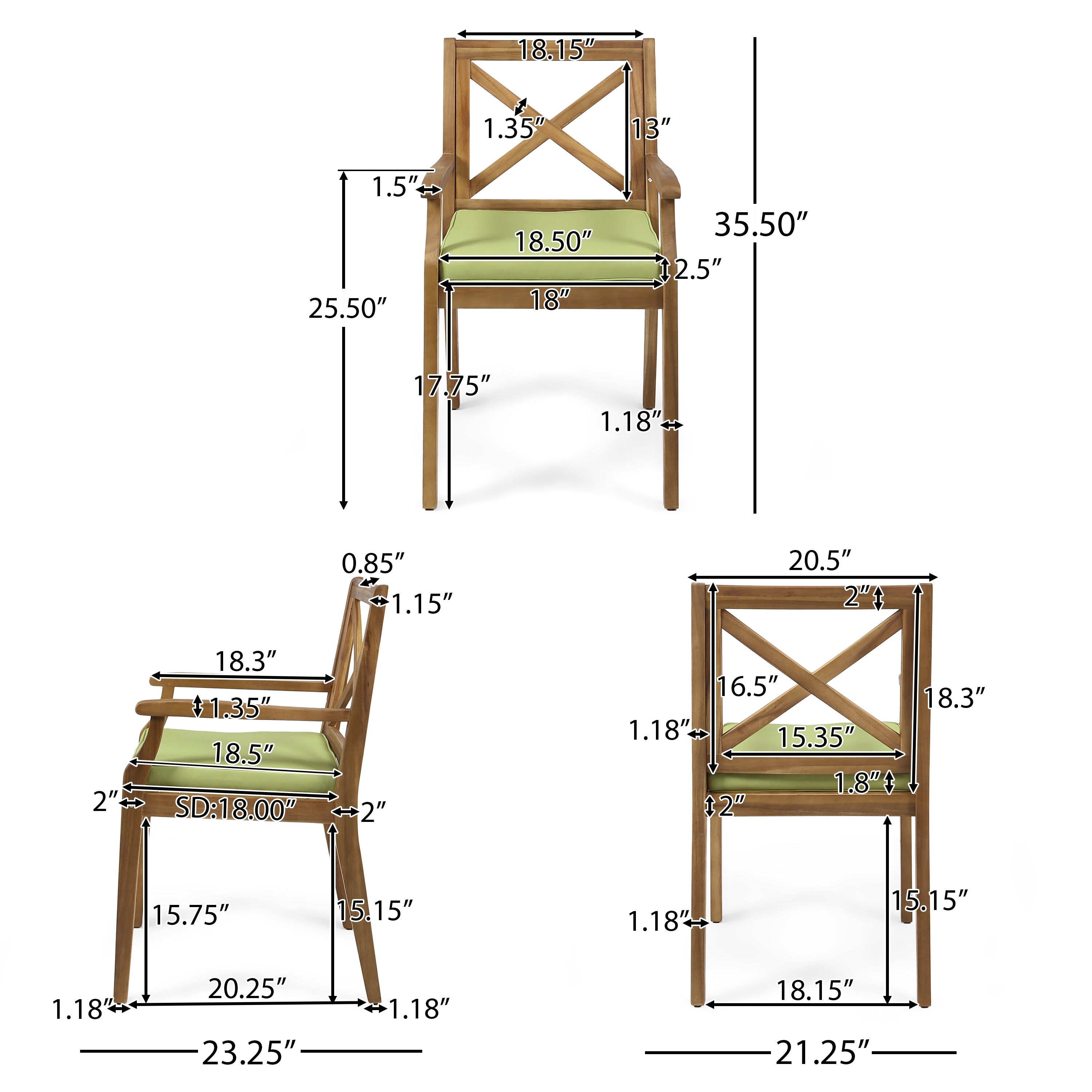 Byrd Outdoor 7 Piece Acacia Wood Dining Set