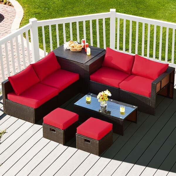 Gymax 8PCS Patio Rattan PE Wicker Conversation Set AllWeather