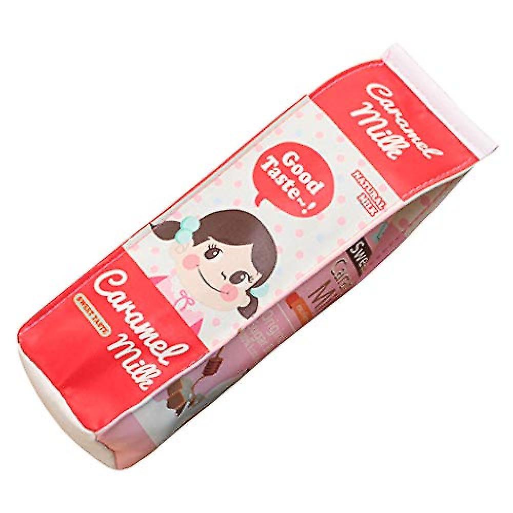 Veeki Funny And Cute Milk-shaped Pencil Case， Large-capacity Cosmetic Bag， Waterproof Pu Pen Holder， Pencil Case， Stationery Storage Bag (light Red)