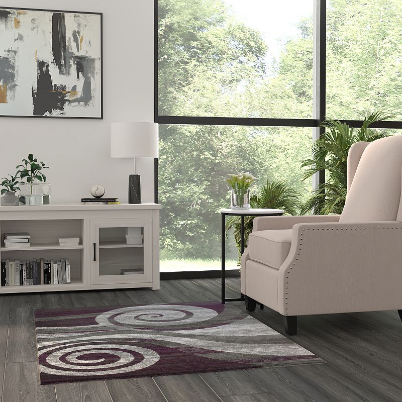 Masada Rugs Masada Rugs Stephanie Collection 4'x5' Area Rug with Modern Contemporary Design 1103 in Purple， Gray， White and Black