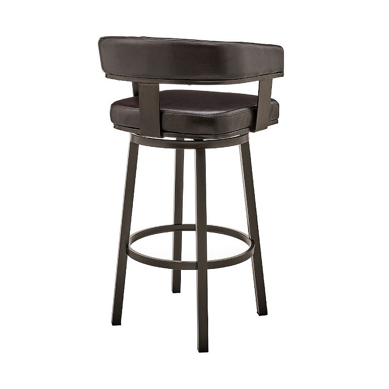 Swivel Barstool with Curved Open Back and Metal Legs， Dark Brown