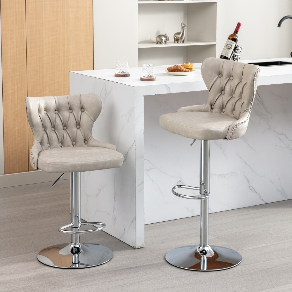 Modern Upholstered Chrome base Bar Stools Swivel Barstools Adjusatble Seat Height