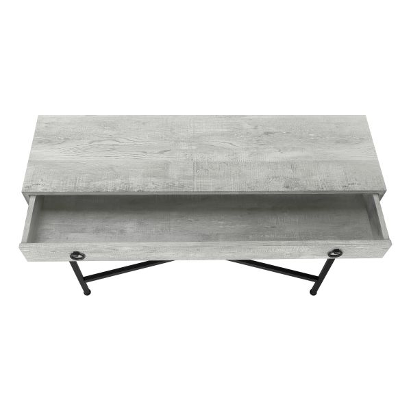 Accent Table， Console， Entryway， Narrow， Sofa， Storage Drawer， Living Room， Bedroom， Grey Laminate， Black Metal， Contemporary， Modern