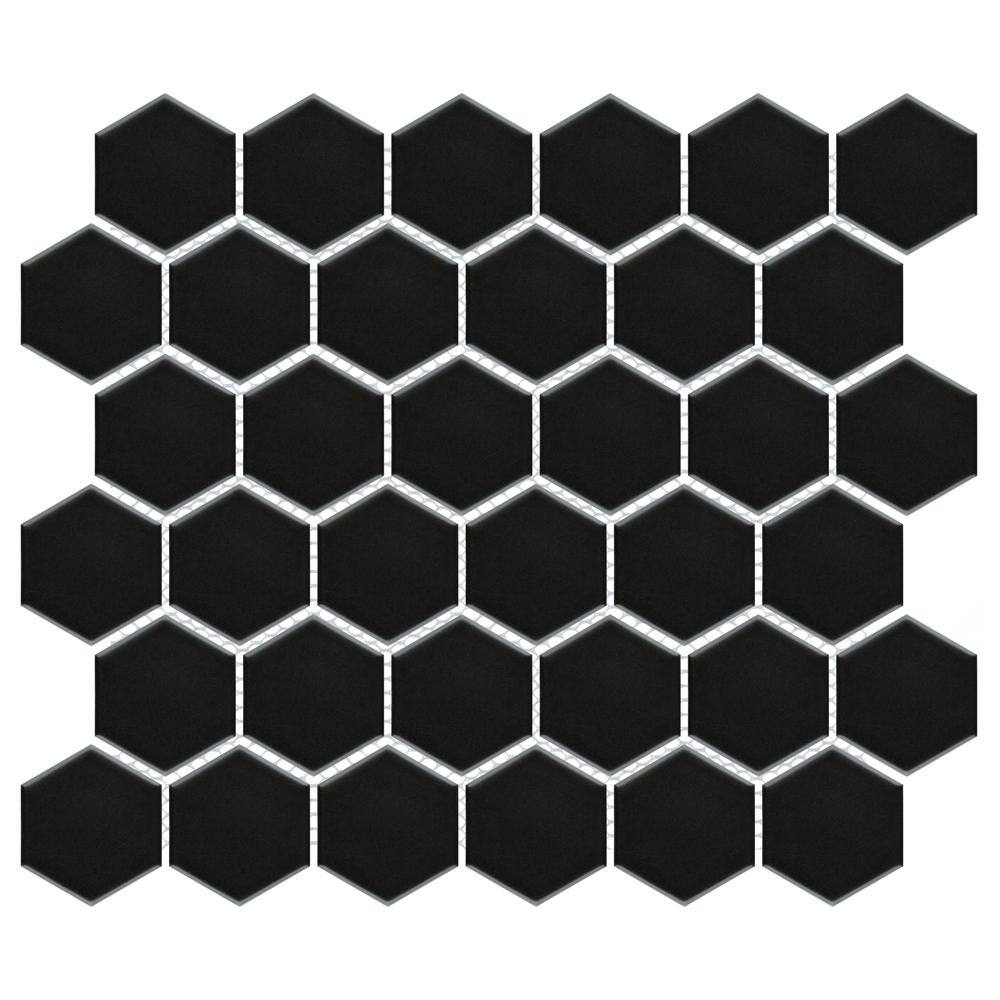 Merola Tile Metro 2 in. Hex Black Porcelain Mosaic Tile (10.0 sq. ft.Case) FXLM2HMB