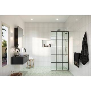 Glass Warehouse French Monture Noir 36 in. W x 78 in. H Fixed Single Panel Frameless Shower Door in Matte Black with Clear Glass GW-FSS-36-MB