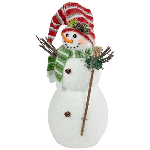 Glittered Snowman with Broom Christmas Figure