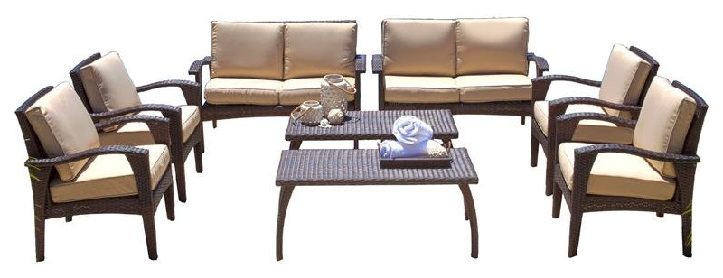 Noble House Waikiki Outdoor 8pc Brown Seating Set  ampCushions   Tropical   Outdoor Lounge Sets   by Homesquare  Houzz