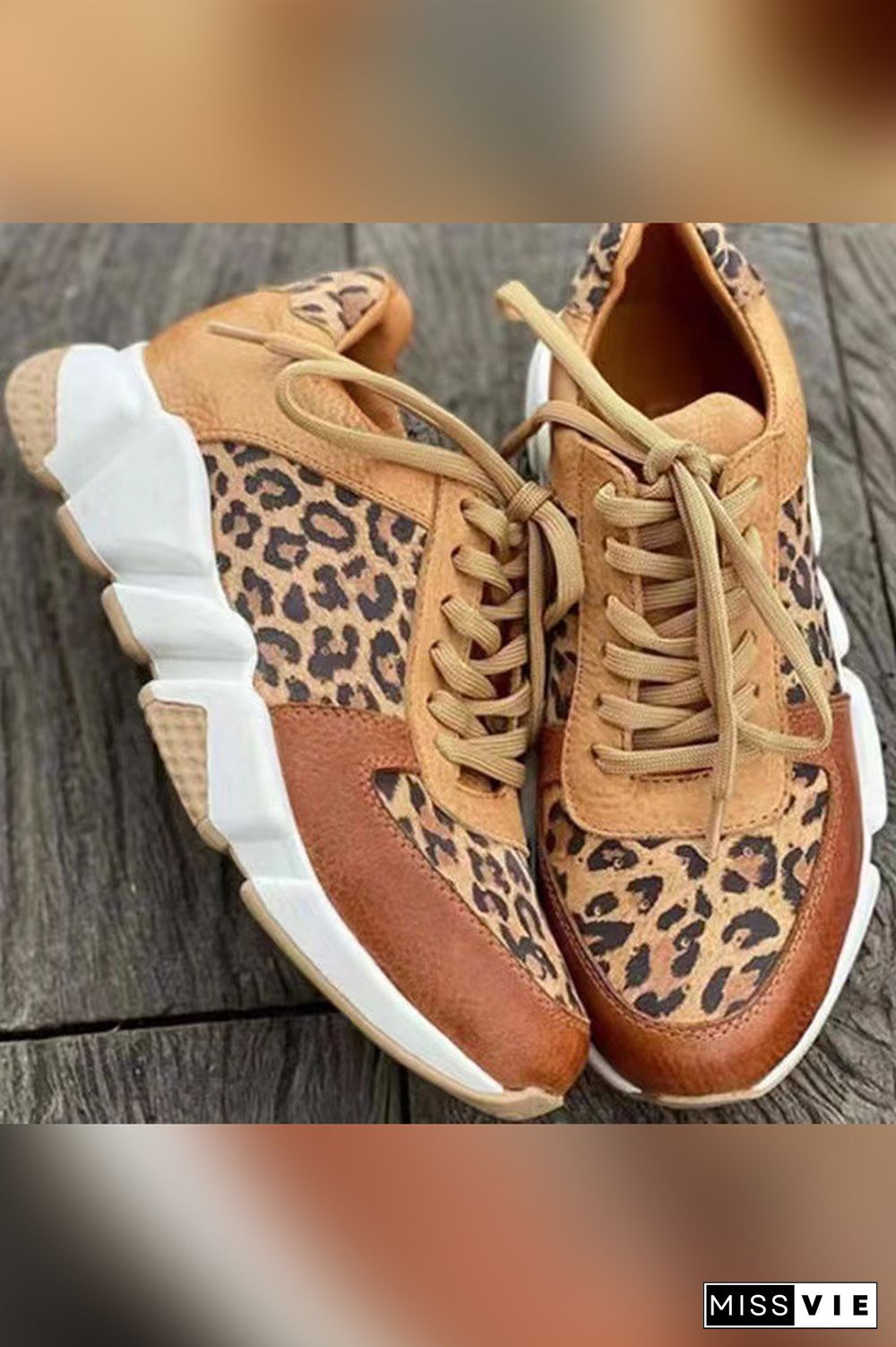 Casual Leopard Lace Up Flat Sneakers Shoes Wholesale