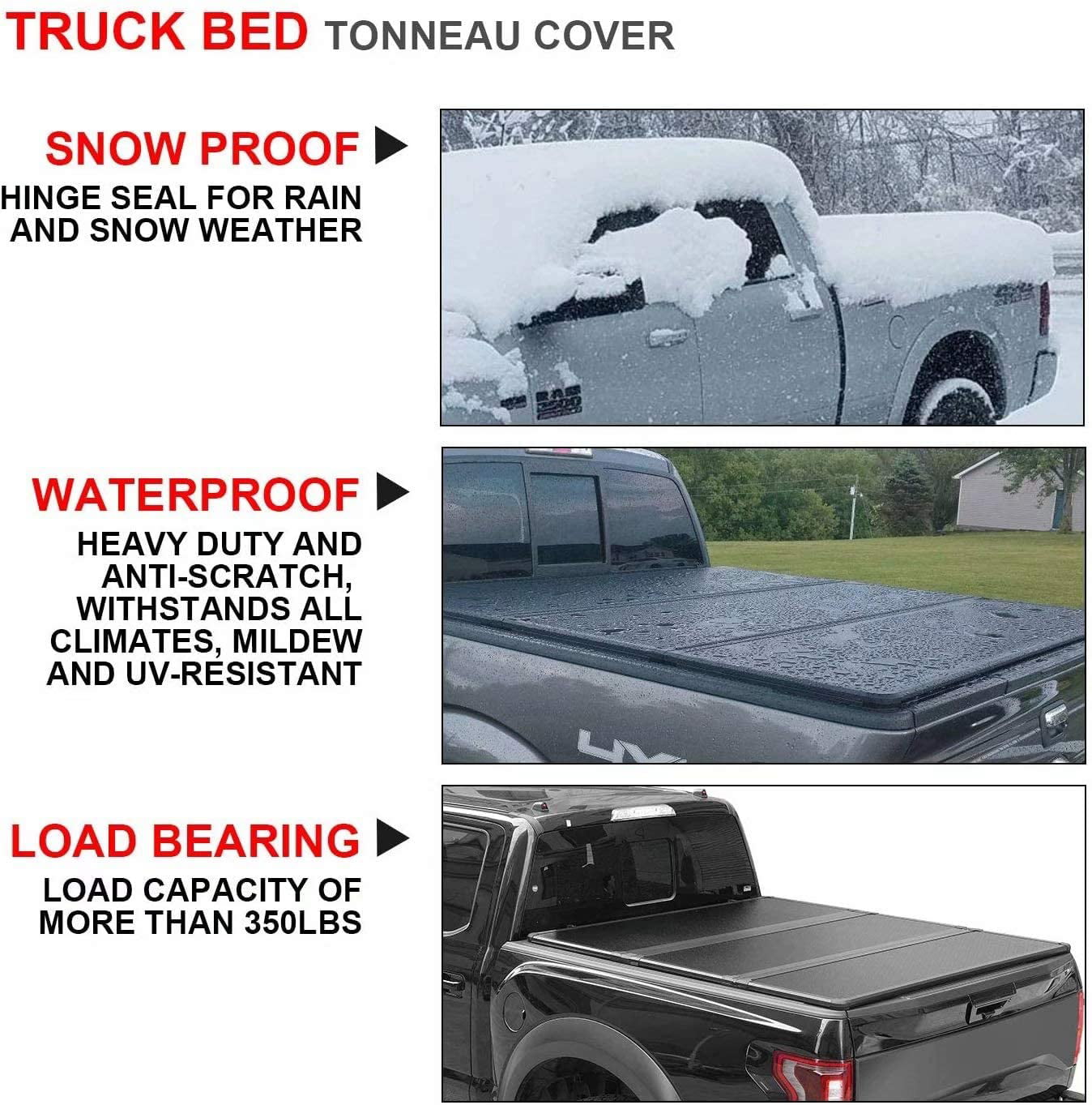 Kikito Professional FRP Hard Tri-Fold Truck Bed Tonneau Cover for 2019/2020/2021 Ram 1500 2500 3500 6.4ft (76.3in) Bed | Rambox and Deckrail System |