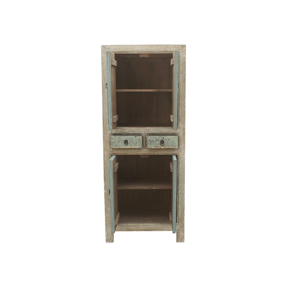 Artissance Reclaimed Wood Narrow Shandong Cabinet  67 Inch Tall  Antique Off White