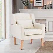 Unikome Solid Comfy Upholstered Linen Fabric Button Tufted Accent Chair with Lumbar Pillow