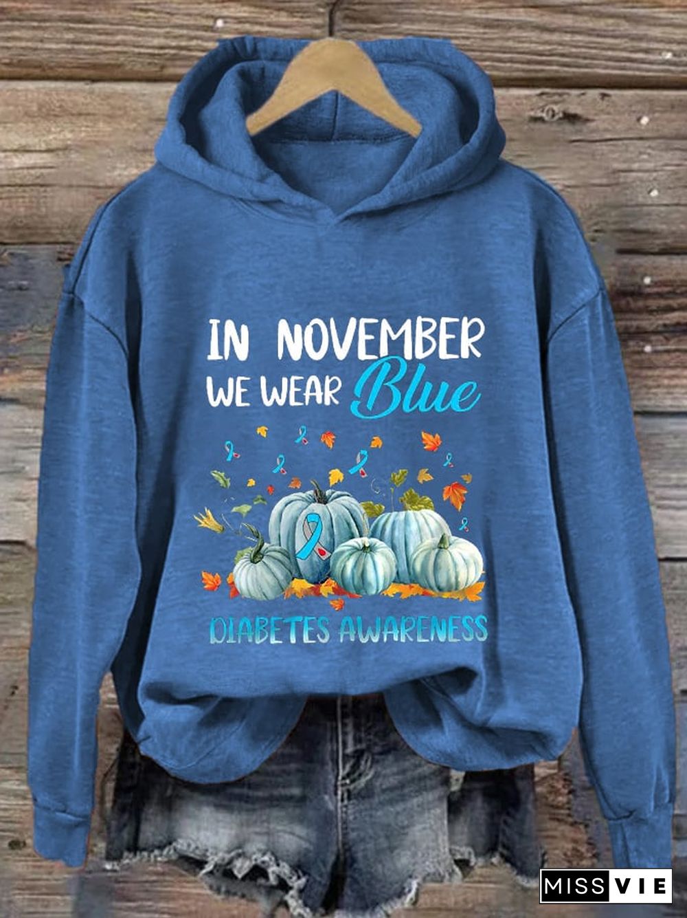 Women's Diabetes Awareness In November We Wear Blue Printd Hoodie