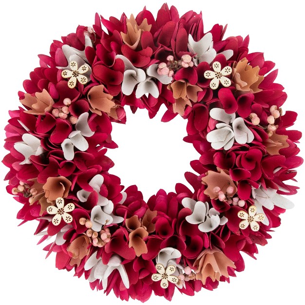 Fuchsia Pink And White Wooden Floral Spring Wreath With Berries