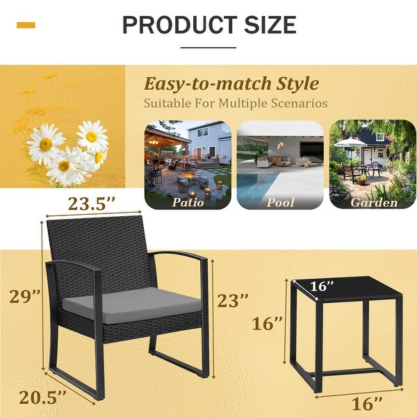 Homall 3 Pieces Outdoor Plastic Bistro Set Patio Conversation Set with Cushion and Table