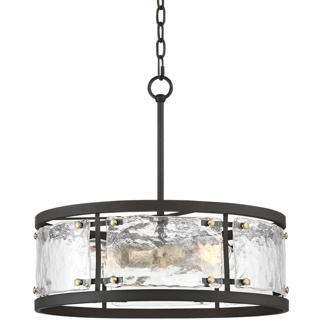 Wide Rustic Drum Waterglass Shade 4 light Fixture For Dining Room Kitchen Island