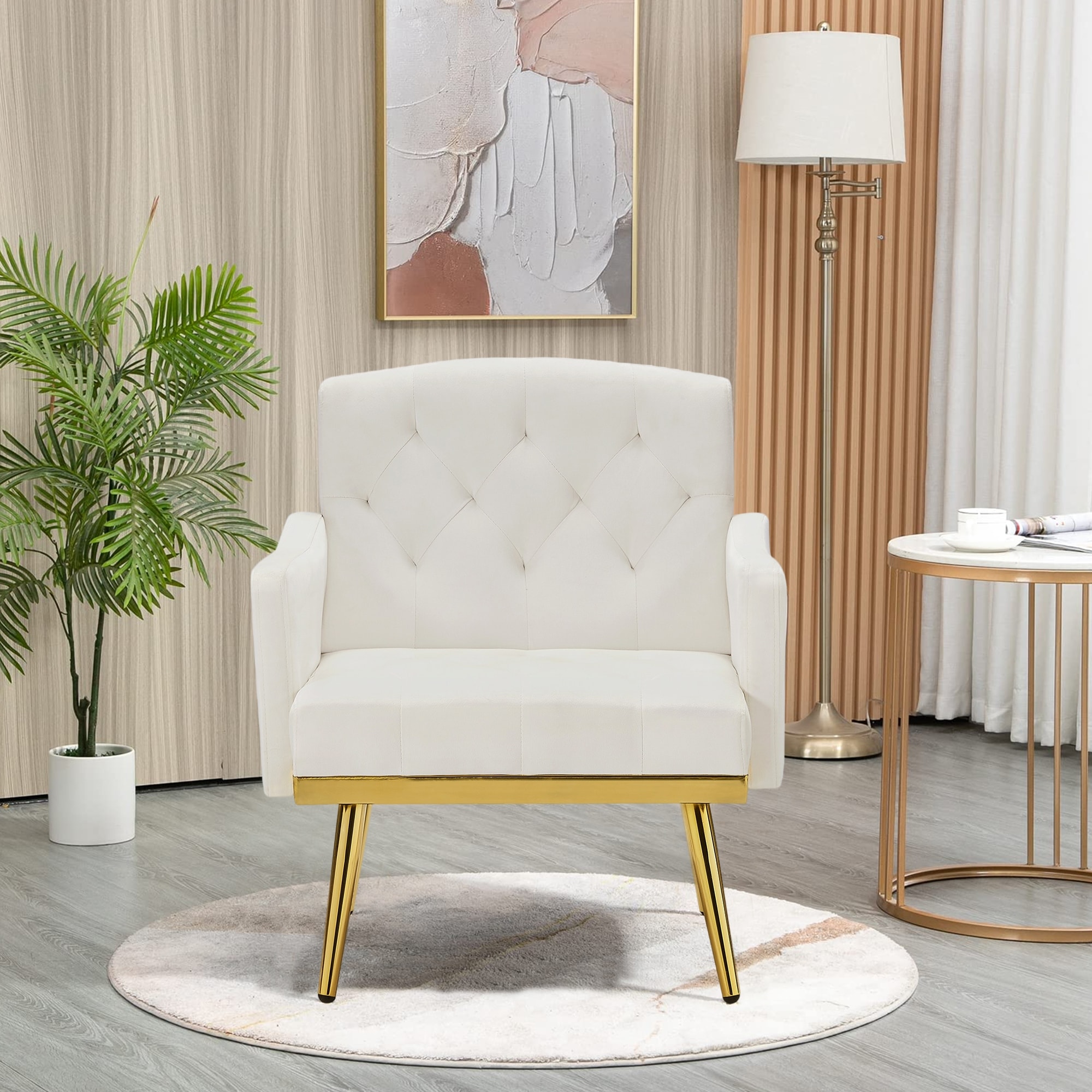 Velvet Accent Chair， Comfy Tufted Upholstered Armchair， Gold Legs - 28.7“W