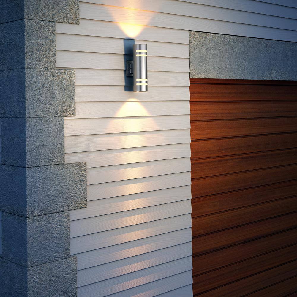 Artika V3 Stream Stainless Steel Modern Outdoor Hardwired Garage and Porch Light Cylinder Sconce AMP74