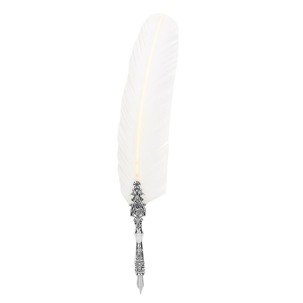 European Vintage Fountain Pen Feather Quill Dip Pen Set Stationery Gift With Gift Box (white)