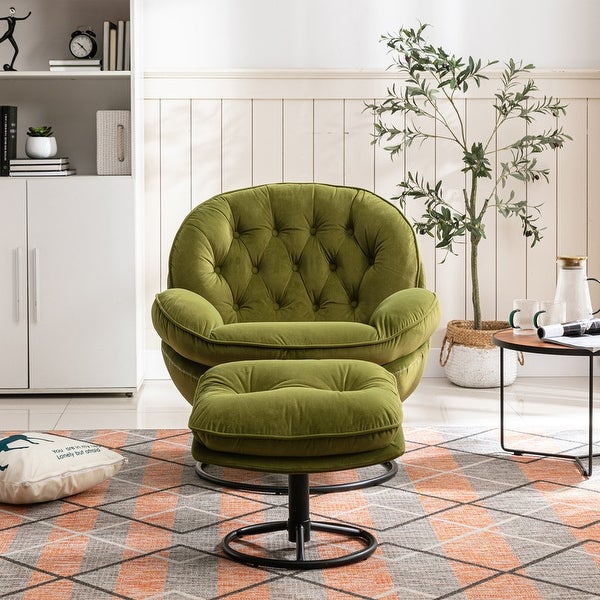 Modern Velvet Accent chair Upholstered Tufted Chair with Ottoman Footrest