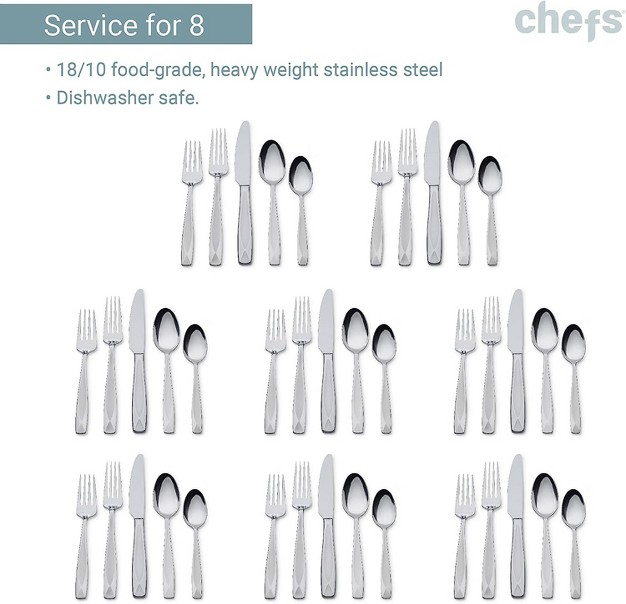 Chefs 18 10 Stainless Steel 44 Piece Flatware Set Service For 8 Azore Sand