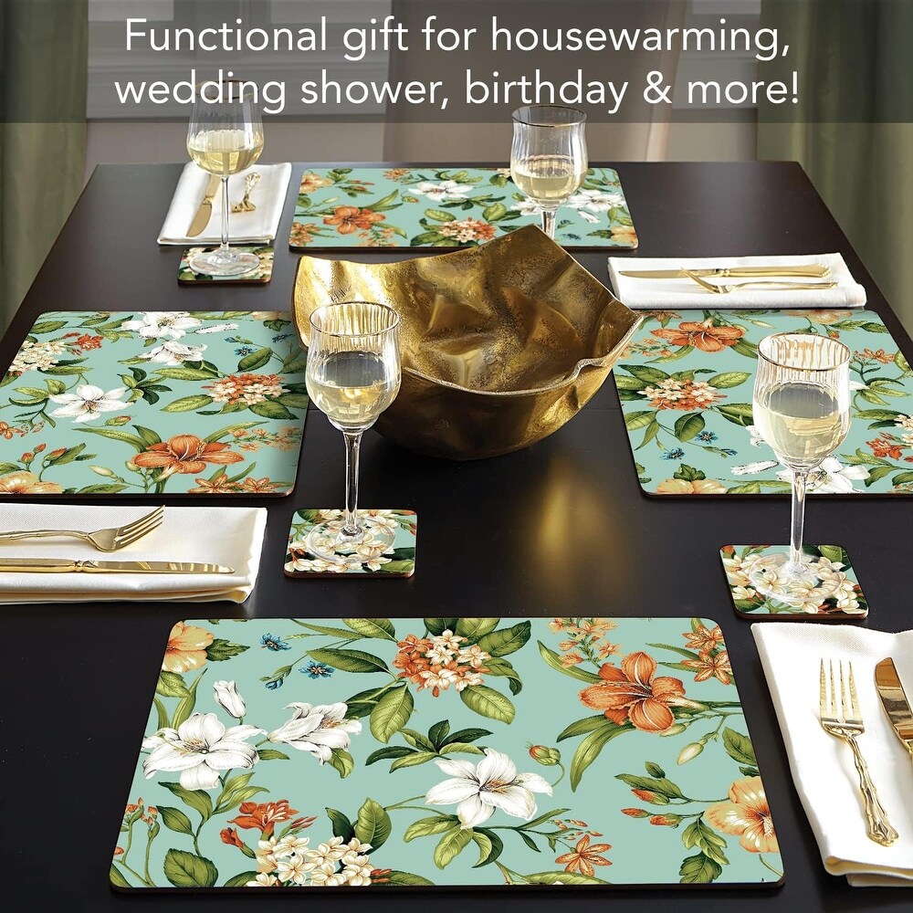 Temple of Flora Decorative Hardboard Cork Back Tabletop Placemats  4 Pack  Manufactured in The USA  Heat Tolerant