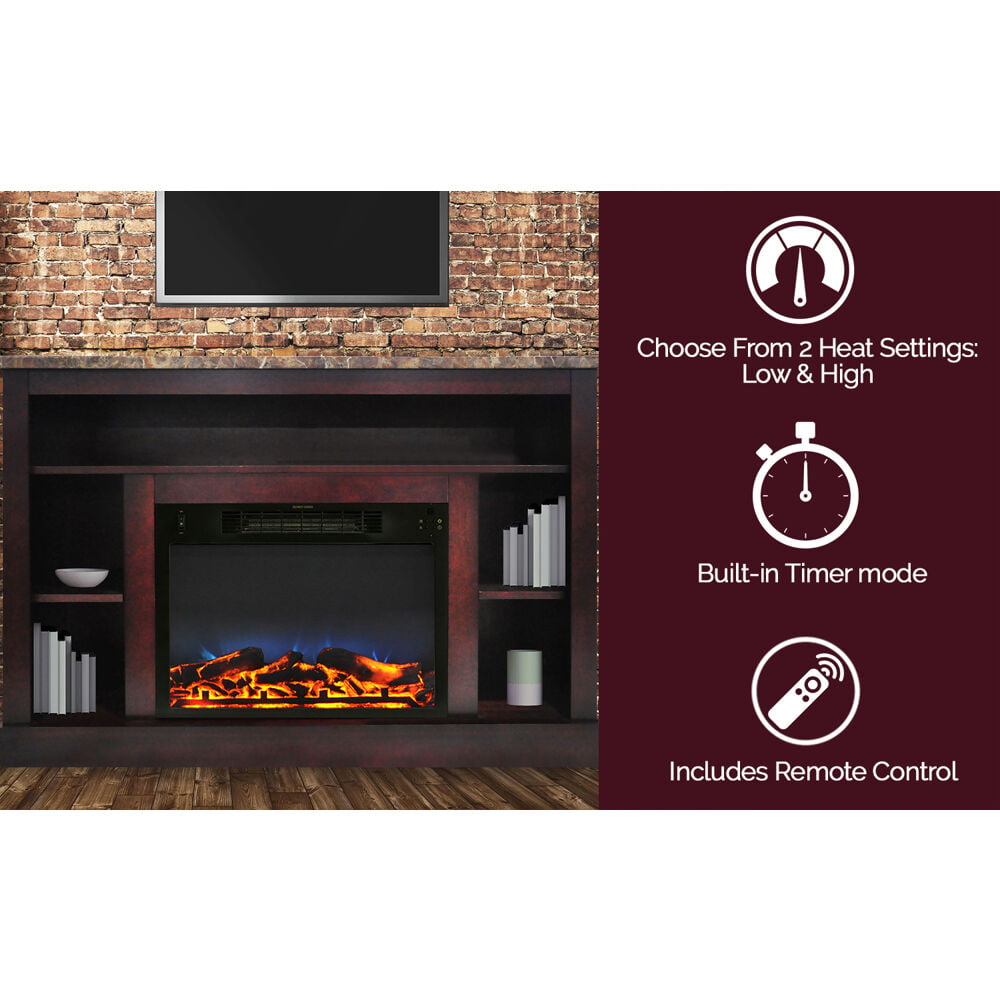 Cambridge Seville 47'' Freestanding Electric Multi-Color LED Fireplace with Log Insert and Remote | Cherry Mantel | For Rooms up to 210 Sq.Ft. | Adjustable Heat Settings | Timer