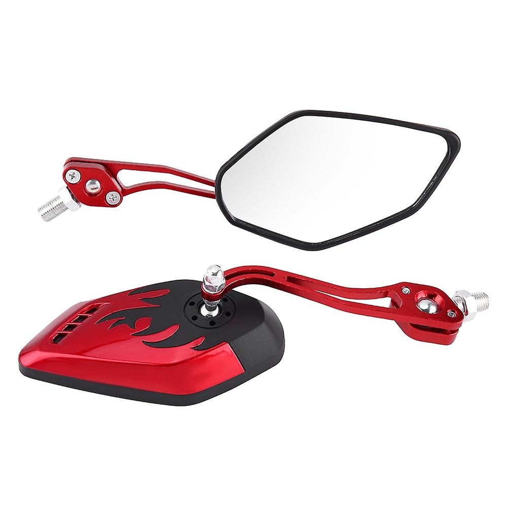 1 Pair Of 8mm 10mm Universal Motorcycle Scooter Aluminum Flame Pattern Rear View Mirrors Red