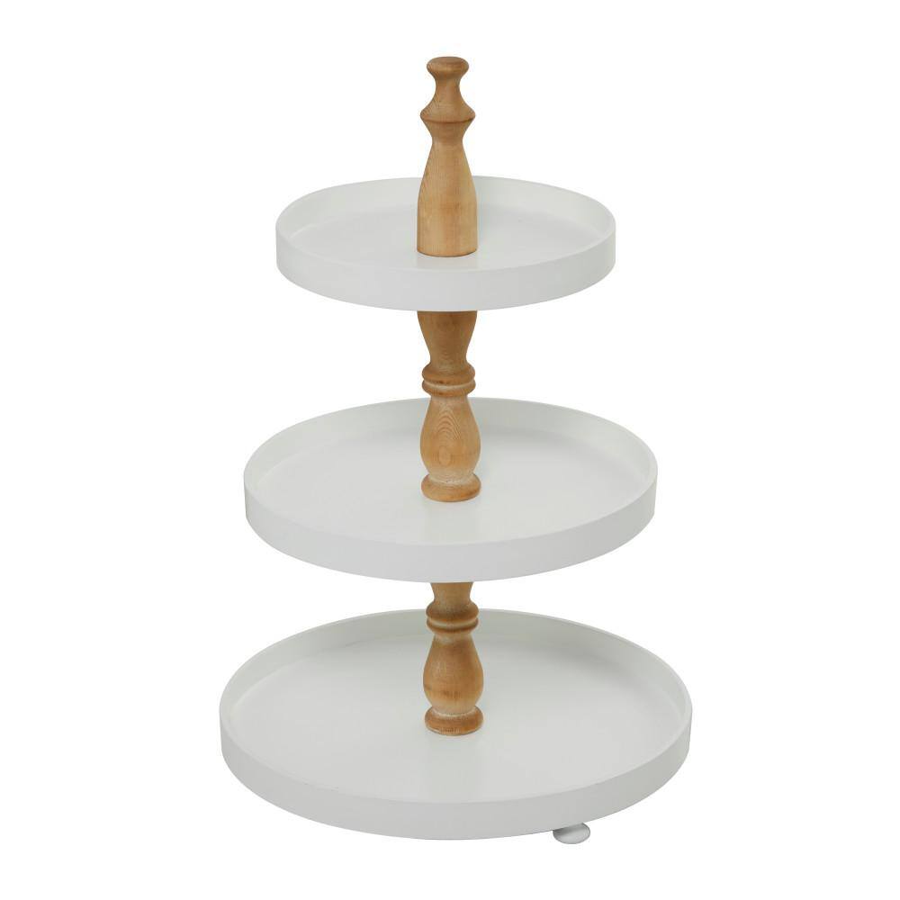 Litton Lane Farmhouse 3-Tier White Wood Cake Stand 041546