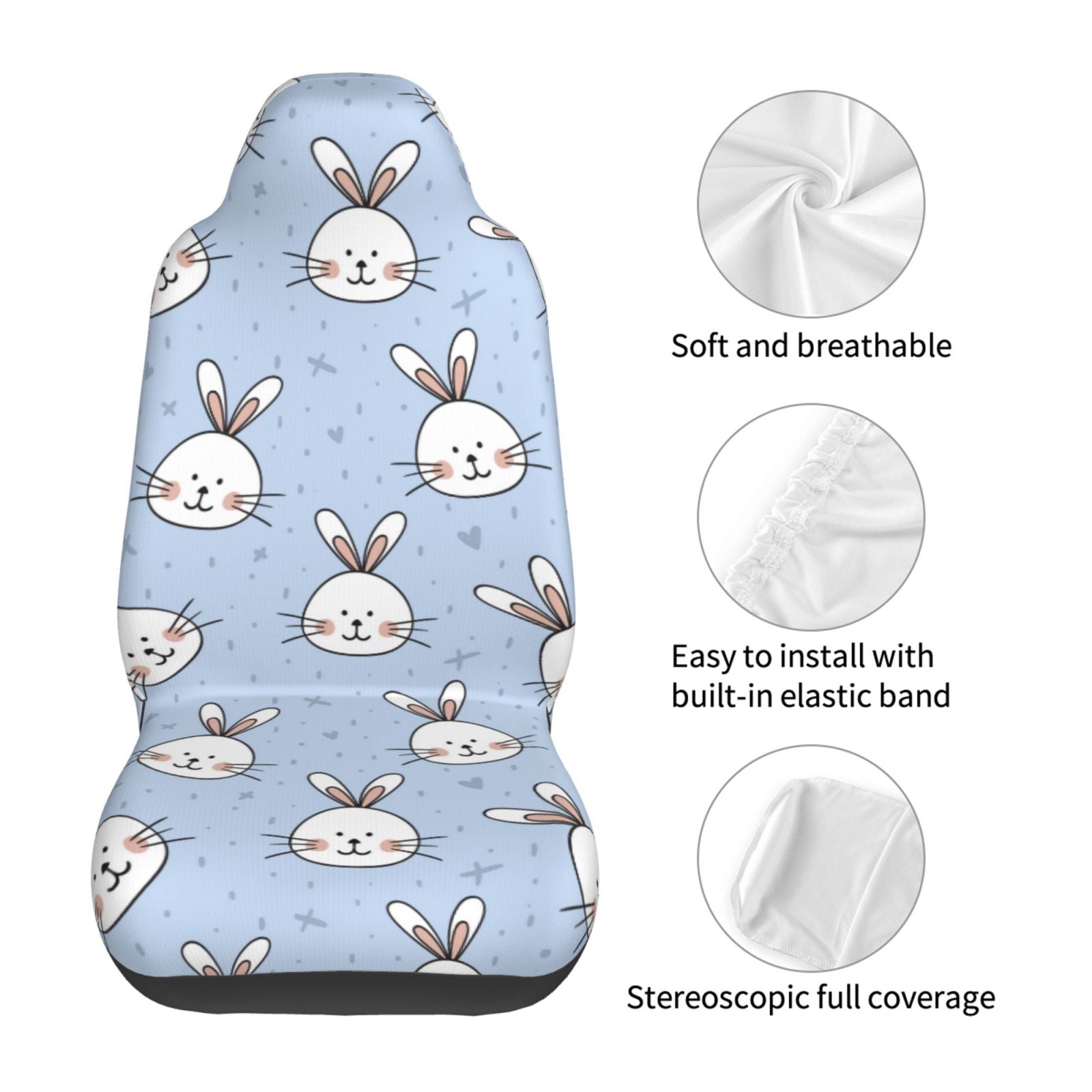 TEQUAN Front Seat Covers， Cute Rabbits Animal Pattern 2 Piece Car Seat Cover Fit Most Car SUV Truck Van