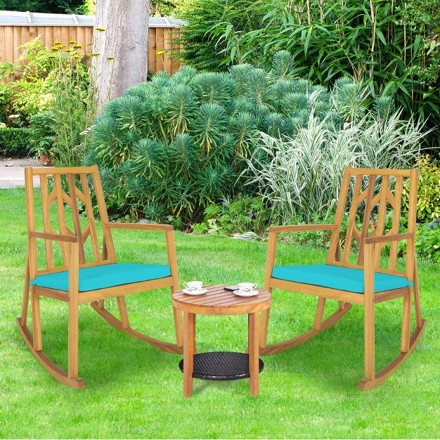 Costway 2 Pcs Patio Rocking Chair Acacia Wood Armrest Cushioned Sofa Garden Deck White red turquoise