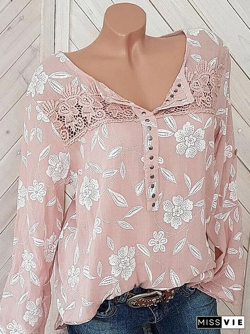 Women's Blouse Shirt Floral Flower Long Sleeve Print Round Neck Tops Basic Top