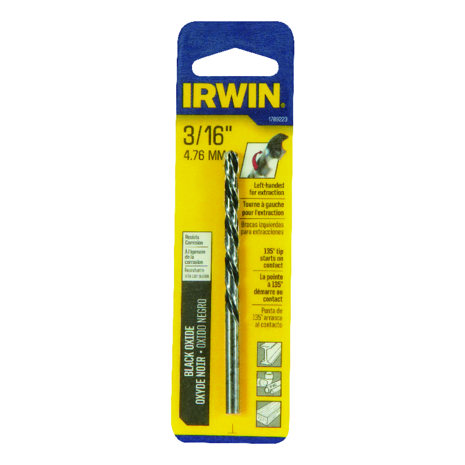 Irwin 3/16 in. X 3-1/2 in. L High Speed Steel Left Hand Drill Bit 1 pc