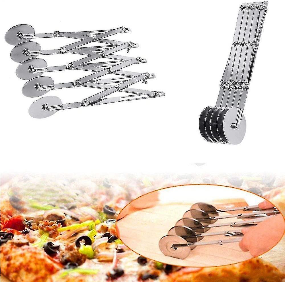 5 Wheel Pastry Slicer， Stainless Steel Telescopic Pizza Slicer， Multi Wheel Cutter， Dough Divider