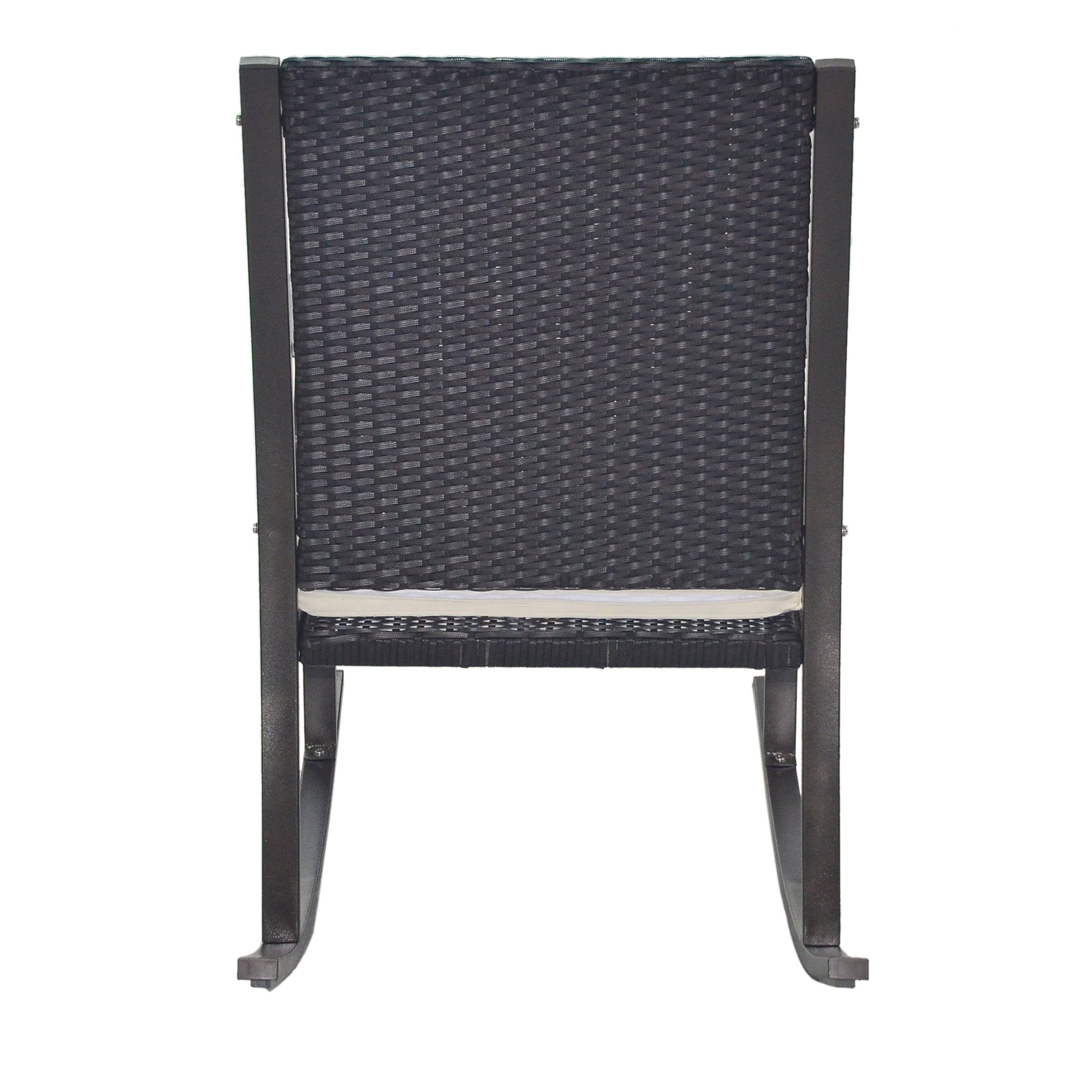 Outdoor Wicker Rocking Chair with Cushion, Cream, Dark Brown