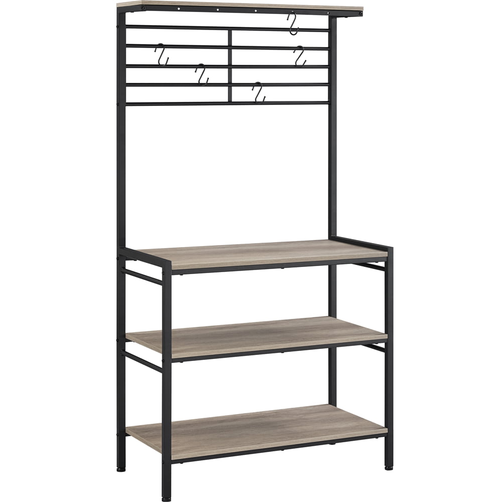 Topeakmart 4-tier Kitchen Baker's Rack Kitchen Microwave Oven Stand with High Display Shelf and 5 S-Shape Hooks， Gray