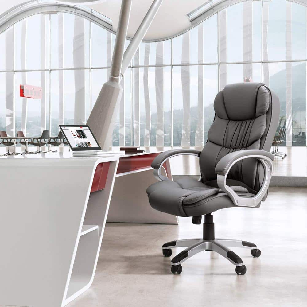 LACOO Gray Big and High Back Office Chair, PU Leather Executive Computer Chair with Lumbar Support T-OCBC8004