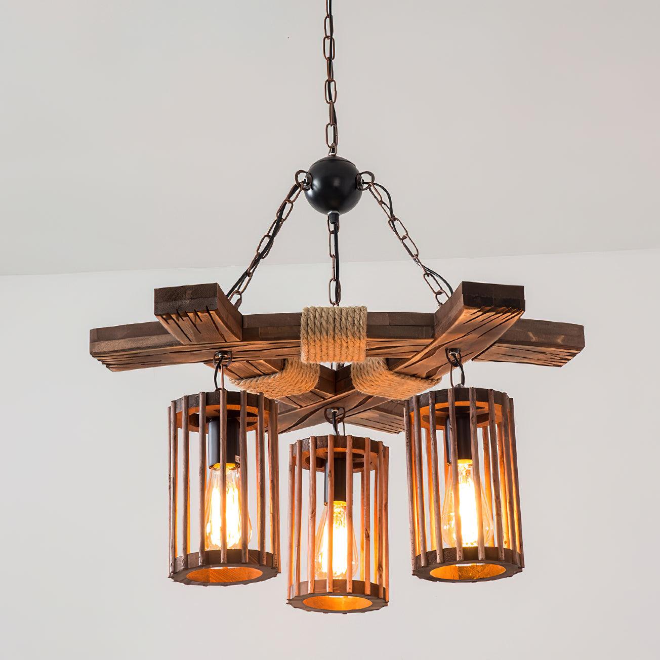 Retro Solid Wood Chandelier