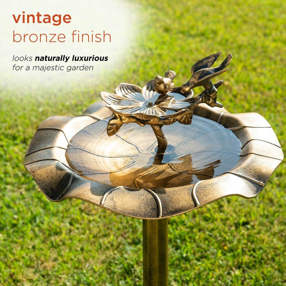 Alpine Corporation 34 in. Tall Pedestal Birdbath Fountain with Bird and Flower TEC380