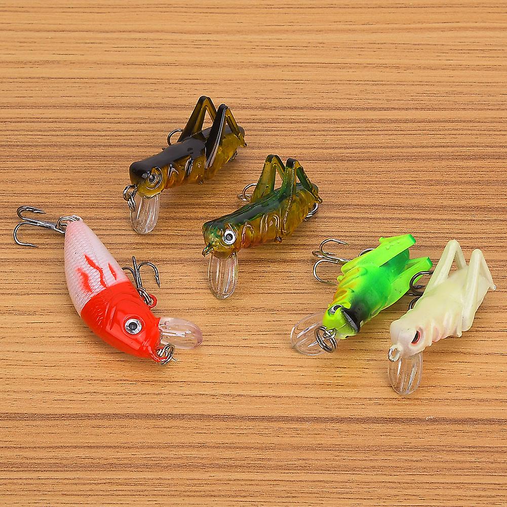 T0046 5pcs Universal Lifelike Fresh Water Hard Bait Grasshopper Minnow Set Artificial Fishing Lure Baits Kit