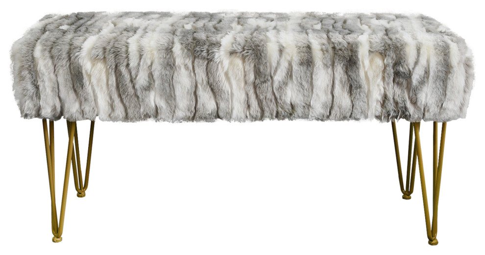 Soft Faux Fur Ottoman Fuzzy Entryway Bench Seat   Midcentury   Footstools And Ottomans   by BNF Home  Houzz