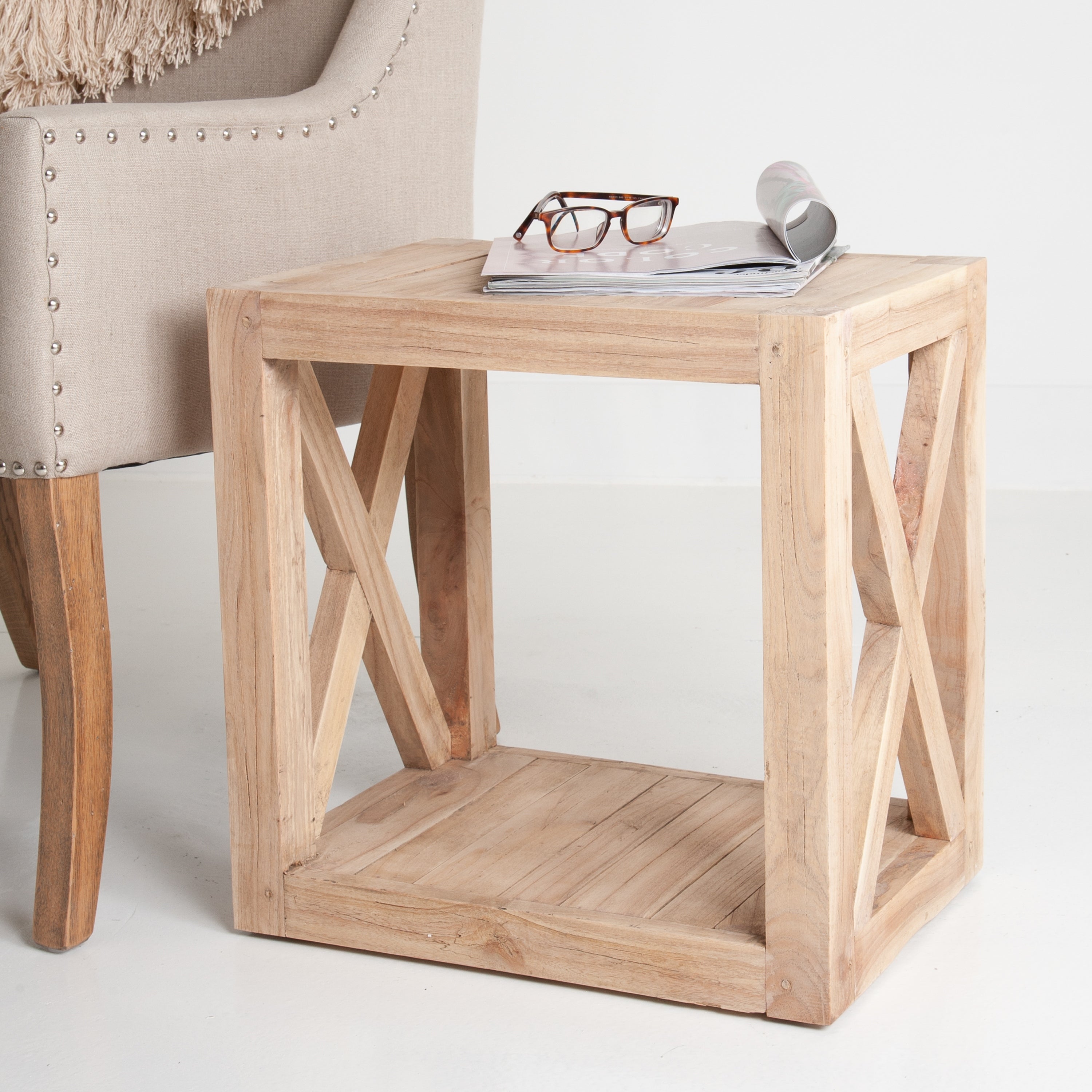 Unfinished Mindi Wood Open Cube Accent Table