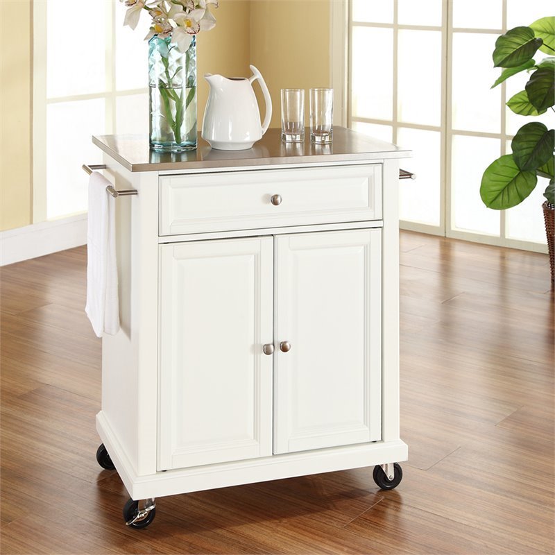 Bowery Hill Stainless Steel Top Kitchen Cart in White