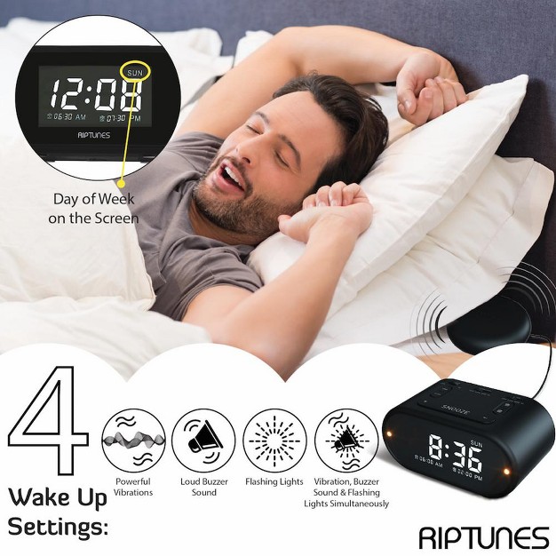 Riptunes 3 in 1 Vibrating Alarm Clock With Bed Shaker Black