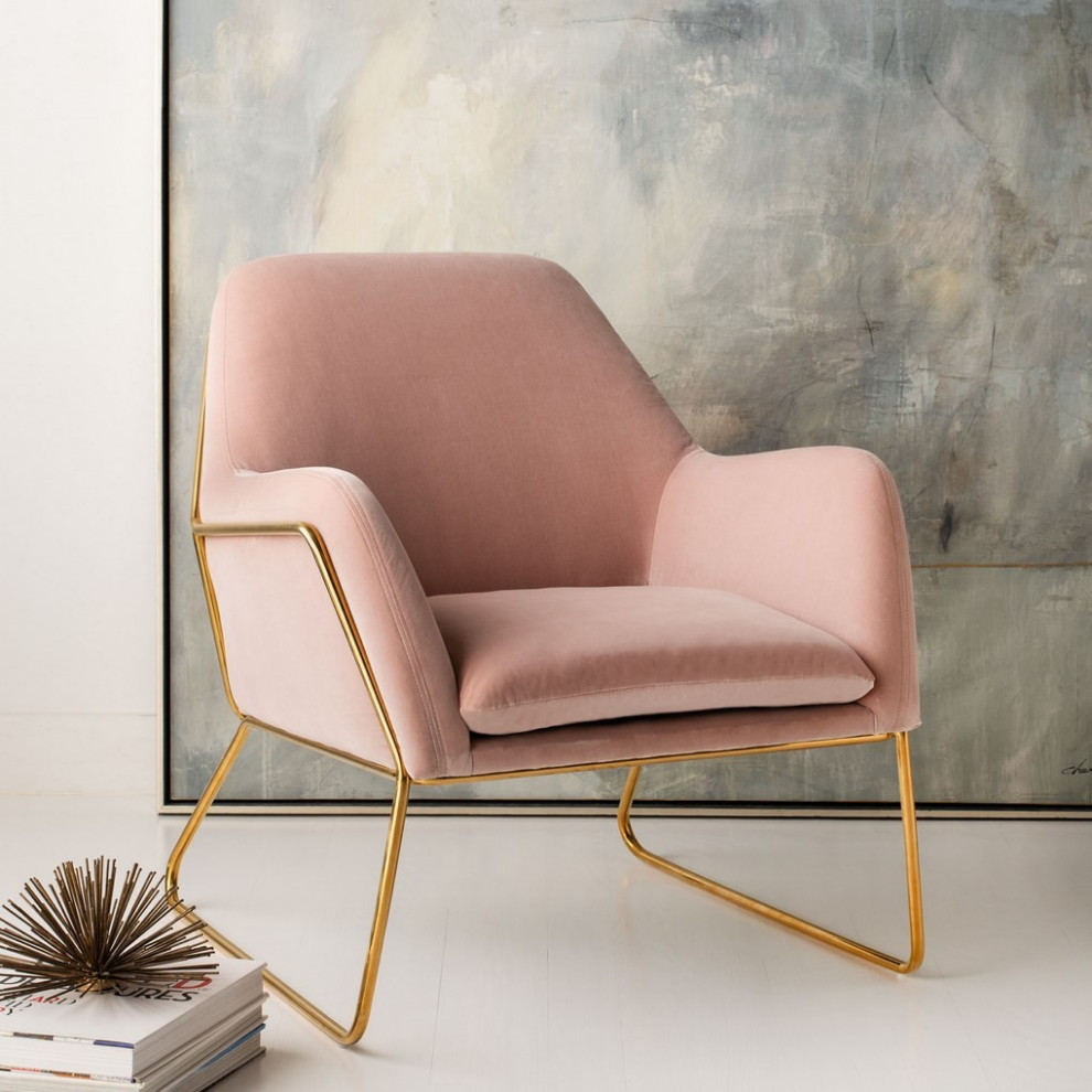 Chiara Metal Frame Accent Chair Blush   Contemporary   Armchairs And Accent Chairs   by Love Sofa  Houzz