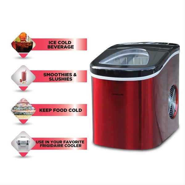 26 lb. Countertop Ice Maker EFIC117-SS， Red Stainless Steel