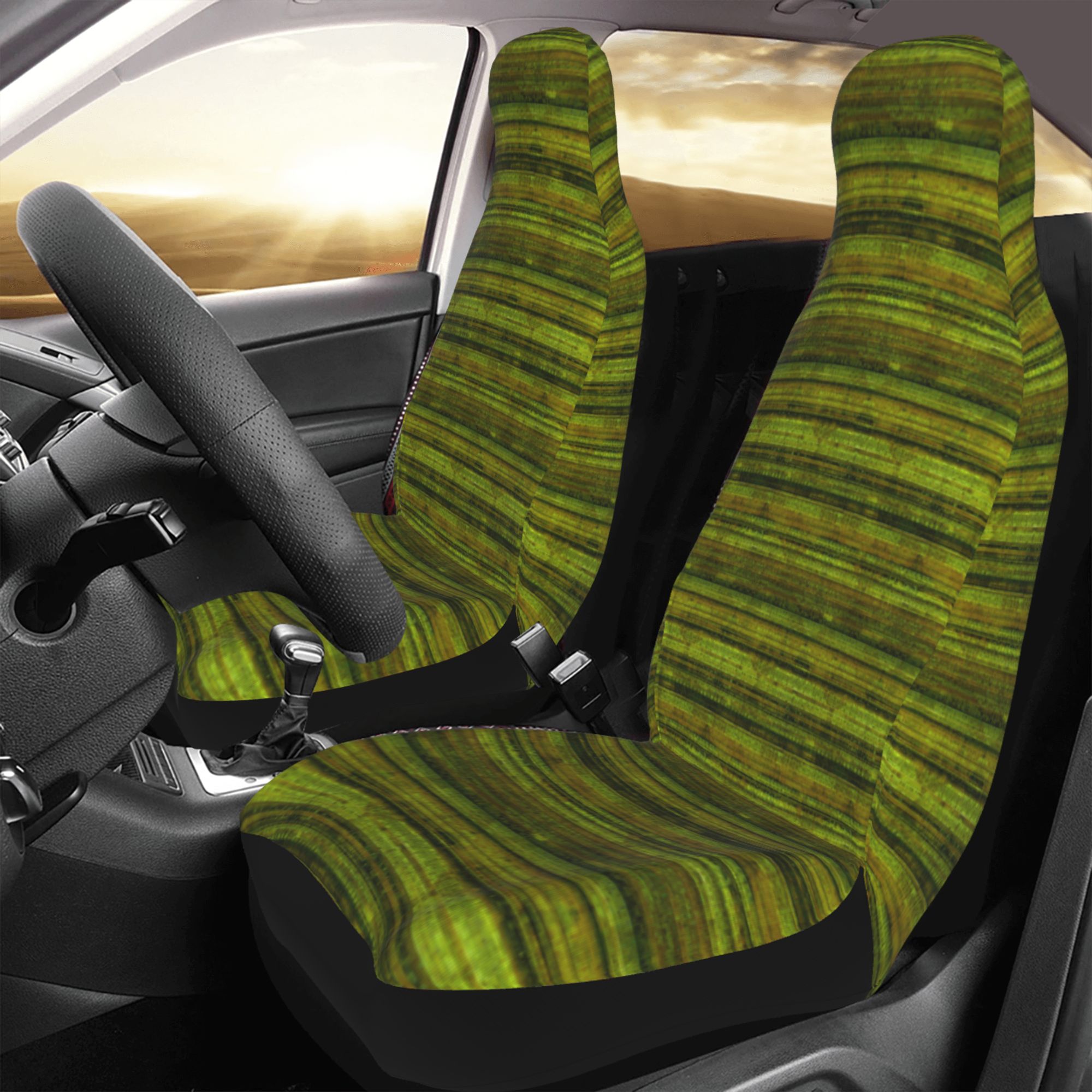 ZICANCN Car Seat Covers Front Seats Only，Green Vintage Stripe Pattern Automotive Seat Covers Protectors for Cars Trucks Suv 2 Pack